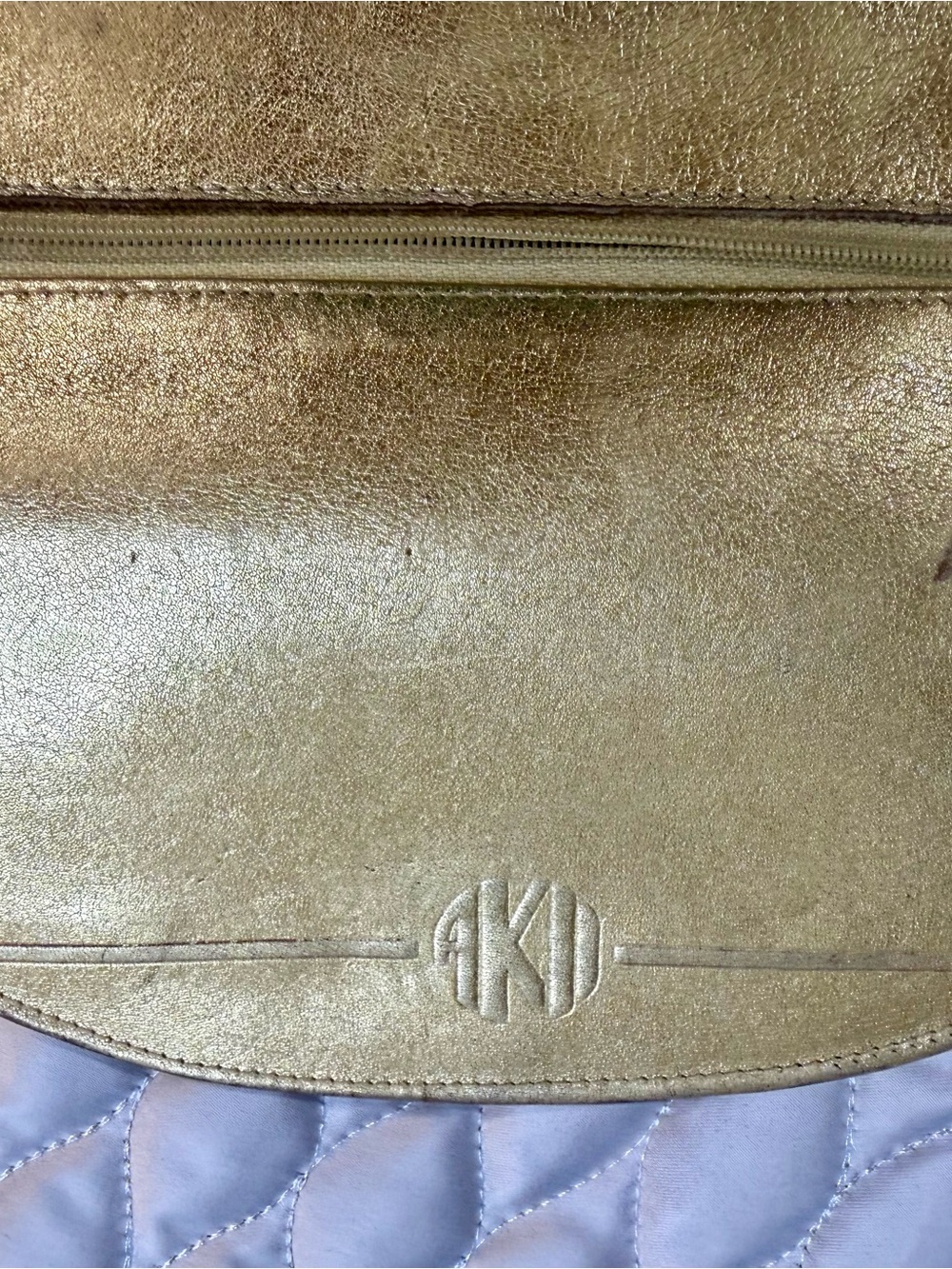 Metallic Gold Phone Wallet Case with Embossed Monogram Detail - Picture 9 of 16